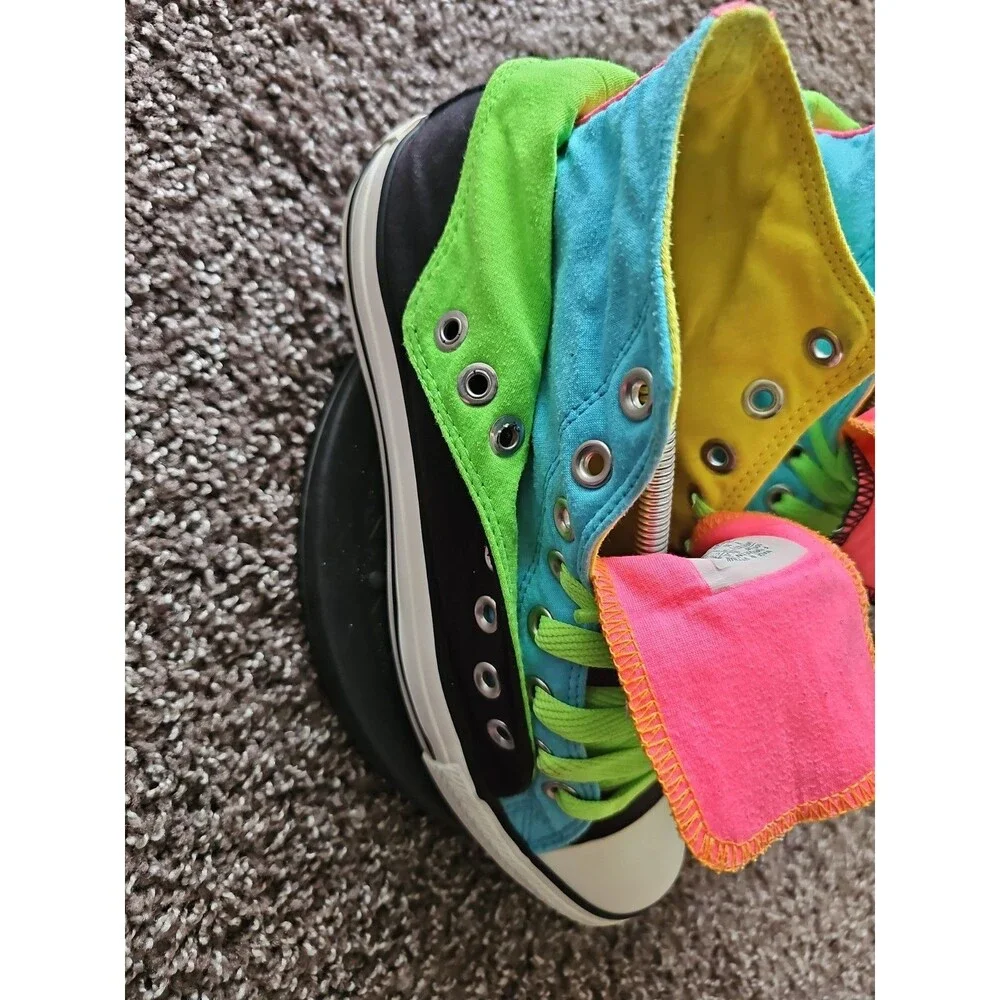 Converse Chuck Taylor All-Stars. Black w/Bright Day-Glo Neon Accents. M 8 W 10